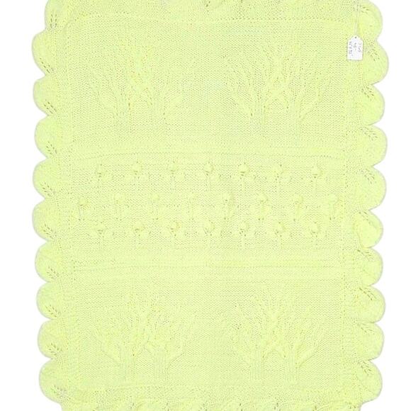Baby Receiving Blanket Knitted Handmade 25" x 32" Yellow PRE-OWNED - Picture 3 of 4
